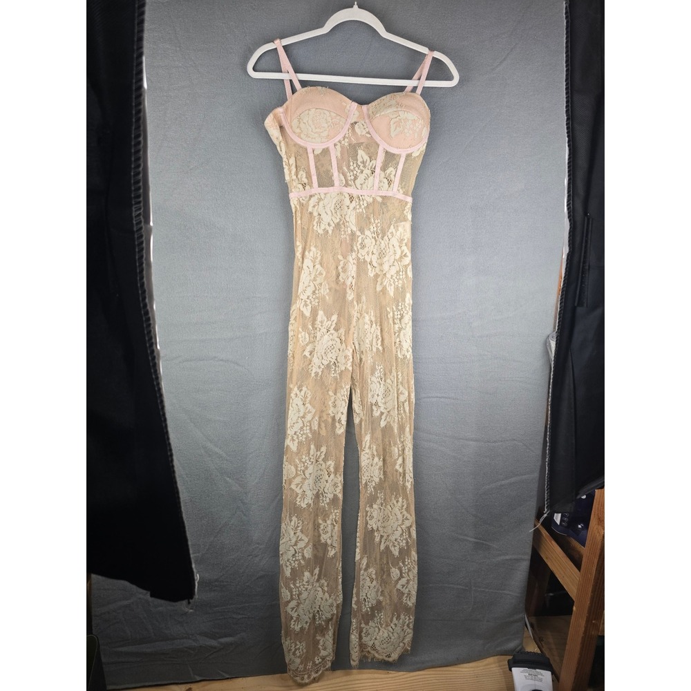 Floral Lace Corset Jumpsuit Beige Size Small Coquette Balletcore Romantic Goth